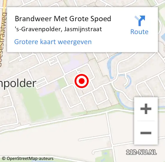 Locatie op kaart van de 112 melding: Brandweer Met Grote Spoed Naar 's-Gravenpolder, Jasmijnstraat op 17 september 2021 21:30