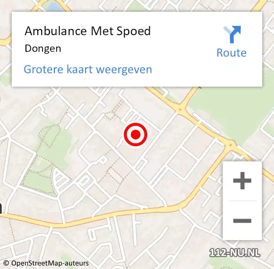 Locatie op kaart van de 112 melding: Ambulance Met Spoed Naar Dongen op 17 september 2021 22:17