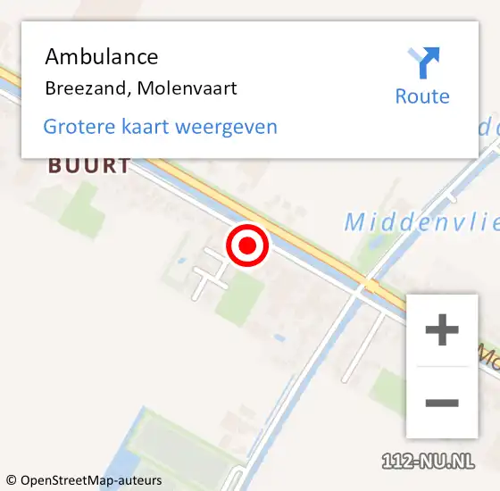 Locatie op kaart van de 112 melding: Ambulance Breezand, Molenvaart op 17 september 2021 22:18