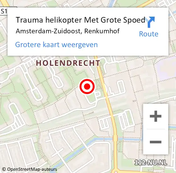 Locatie op kaart van de 112 melding: Trauma helikopter Met Grote Spoed Naar Amsterdam-Zuidoost, Renkumhof op 17 september 2021 22:27