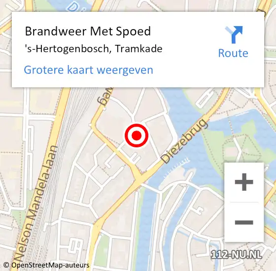 Locatie op kaart van de 112 melding: Brandweer Met Spoed Naar 's-Hertogenbosch, Tramkade op 17 september 2021 23:04