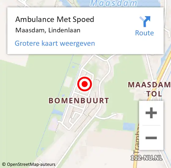 Locatie op kaart van de 112 melding: Ambulance Met Spoed Naar Maasdam, Lindenlaan op 17 september 2021 23:34