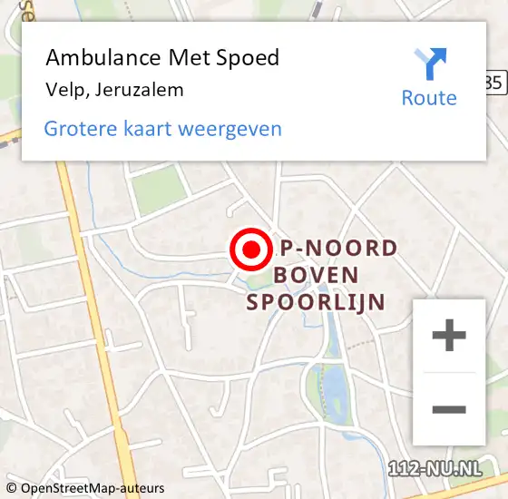 Locatie op kaart van de 112 melding: Ambulance Met Spoed Naar Velp, Jeruzalem op 17 september 2021 23:58