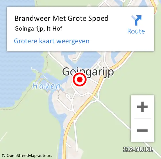 Locatie op kaart van de 112 melding: Brandweer Met Grote Spoed Naar Goingarijp, It Hôf op 18 september 2021 01:11