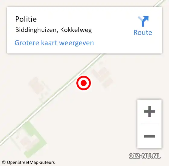 Locatie op kaart van de 112 melding: Politie Biddinghuizen, Kokkelweg op 18 september 2021 01:43