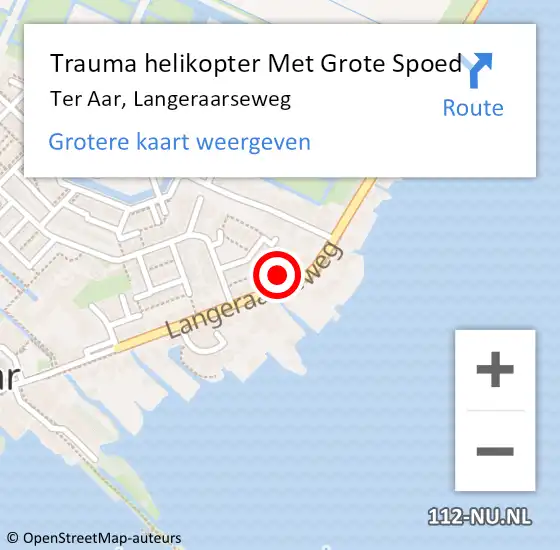 Locatie op kaart van de 112 melding: Trauma helikopter Met Grote Spoed Naar Ter Aar, Langeraarseweg op 18 september 2021 01:53