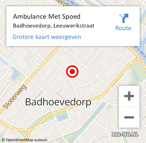 Locatie op kaart van de 112 melding: Ambulance Met Spoed Naar Badhoevedorp, Leeuwerikstraat op 18 september 2021 02:30