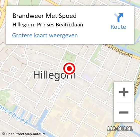 Locatie op kaart van de 112 melding: Brandweer Met Spoed Naar Hillegom, Prinses Beatrixlaan op 18 september 2021 02:44