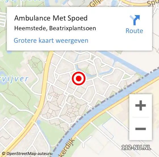 Locatie op kaart van de 112 melding: Ambulance Met Spoed Naar Heemstede, Beatrixplantsoen op 18 september 2021 02:48