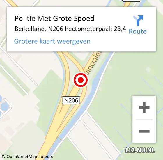 Locatie op kaart van de 112 melding: Politie Met Grote Spoed Naar Berkelland, N206 hectometerpaal: 23,4 op 18 september 2021 03:28