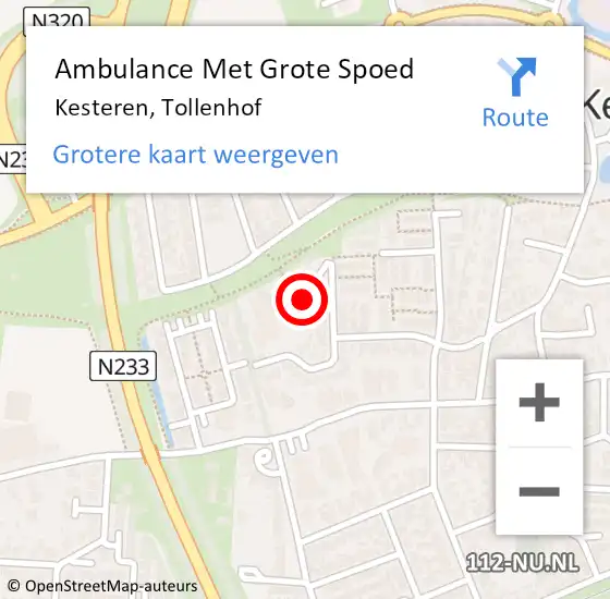 Locatie op kaart van de 112 melding: Ambulance Met Grote Spoed Naar Kesteren, Tollenhof op 18 september 2021 04:14