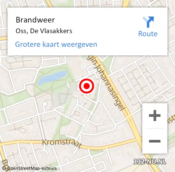 Locatie op kaart van de 112 melding: Brandweer Oss, De Vlasakkers op 18 september 2021 04:45