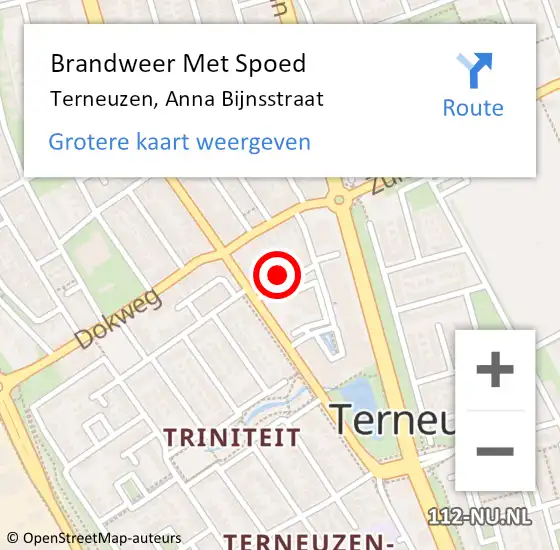 Locatie op kaart van de 112 melding: Brandweer Met Spoed Naar Terneuzen, Anna Bijnsstraat op 18 september 2021 08:59