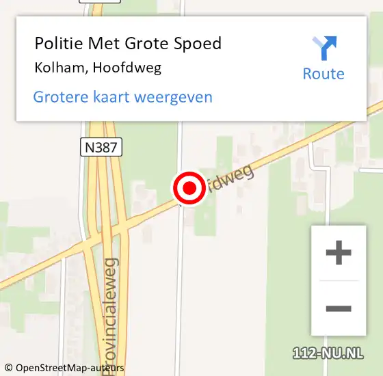 Locatie op kaart van de 112 melding: Politie Met Grote Spoed Naar Kolham, Hoofdweg op 18 september 2021 10:06