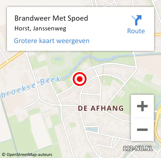 Locatie op kaart van de 112 melding: Brandweer Met Spoed Naar Horst, Janssenweg op 18 september 2021 10:06