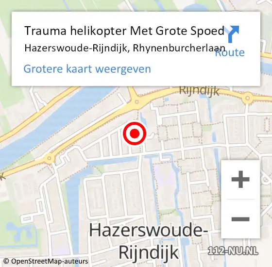 Locatie op kaart van de 112 melding: Trauma helikopter Met Grote Spoed Naar Hazerswoude-Rijndijk, Rhynenburcherlaan op 18 september 2021 10:36