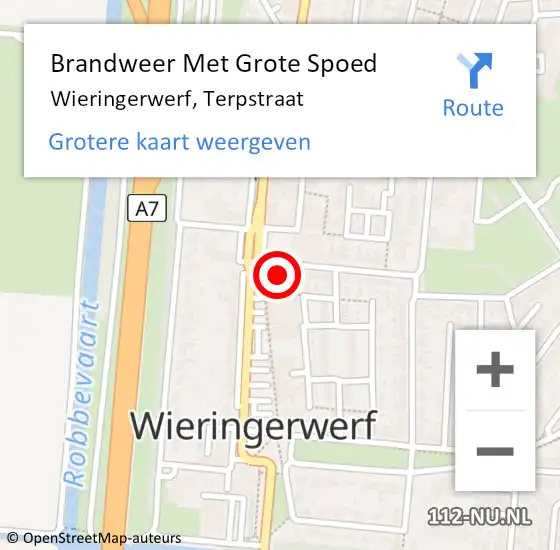 Locatie op kaart van de 112 melding: Brandweer Met Grote Spoed Naar Wieringerwerf, Terpstraat op 18 september 2021 10:59