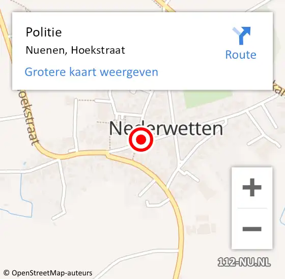 Locatie op kaart van de 112 melding: Politie Nuenen, Hoekstraat op 18 september 2021 11:01