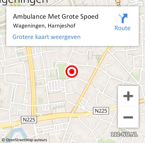 Locatie op kaart van de 112 melding: Ambulance Met Grote Spoed Naar Wageningen, Harnjeshof op 18 september 2021 11:08