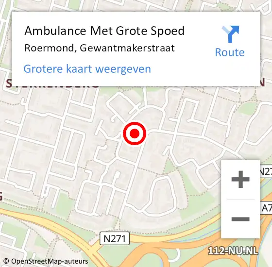 Locatie op kaart van de 112 melding: Ambulance Met Grote Spoed Naar Roermond, Gewantmakerstraat op 18 september 2021 11:16