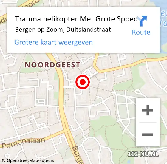 Locatie op kaart van de 112 melding: Trauma helikopter Met Grote Spoed Naar Bergen op Zoom, Duitslandstraat op 18 september 2021 11:35