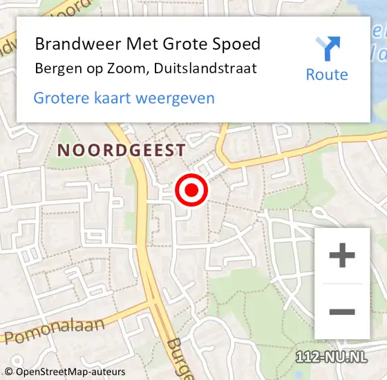 Locatie op kaart van de 112 melding: Brandweer Met Grote Spoed Naar Bergen op Zoom, Duitslandstraat op 18 september 2021 11:36