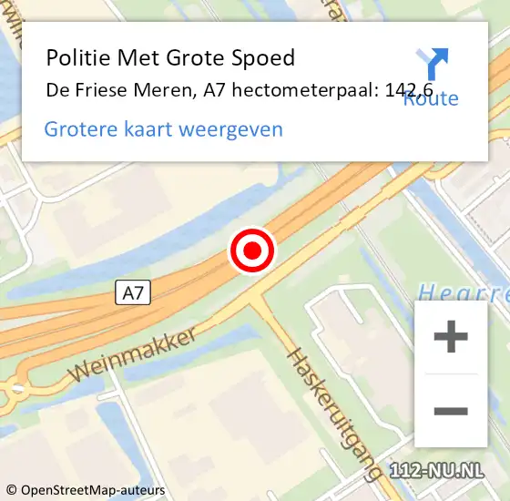 Locatie op kaart van de 112 melding: Politie Met Grote Spoed Naar De Friese Meren, A7 hectometerpaal: 142,6 op 18 september 2021 11:41