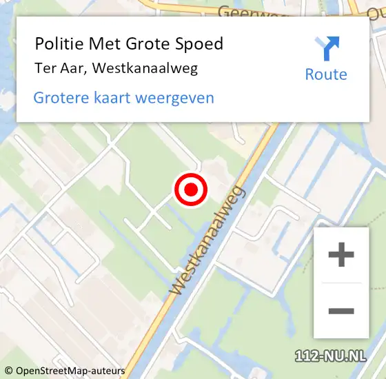 Locatie op kaart van de 112 melding: Politie Met Grote Spoed Naar Ter Aar, Westkanaalweg op 18 september 2021 11:42