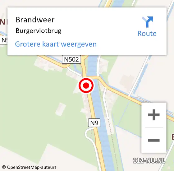 Locatie op kaart van de 112 melding: Brandweer Burgervlotbrug op 18 september 2021 11:51