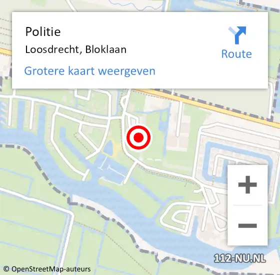 Locatie op kaart van de 112 melding: Politie Loosdrecht, Bloklaan op 18 september 2021 12:21