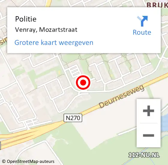 Locatie op kaart van de 112 melding: Politie Venray, Mozartstraat op 18 september 2021 12:23