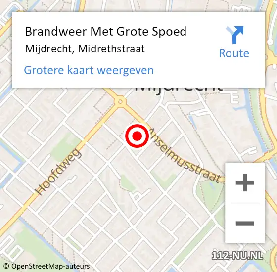 Locatie op kaart van de 112 melding: Brandweer Met Grote Spoed Naar Mijdrecht, Midrethstraat op 18 september 2021 12:35