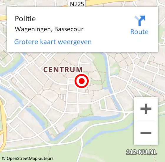 Locatie op kaart van de 112 melding: Politie Wageningen, Bassecour op 18 september 2021 12:39