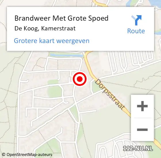 Locatie op kaart van de 112 melding: Brandweer Met Grote Spoed Naar De Koog, Kamerstraat op 18 september 2021 12:49