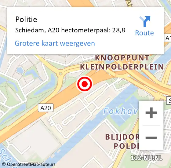 Locatie op kaart van de 112 melding: Politie Rotterdam, A20 hectometerpaal: 28,8 op 18 september 2021 12:50
