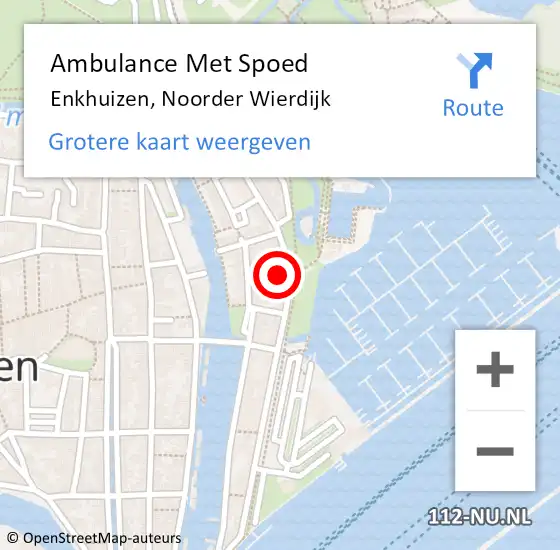 Locatie op kaart van de 112 melding: Ambulance Met Spoed Naar Enkhuizen, Noorder Wierdijk op 18 september 2021 12:52