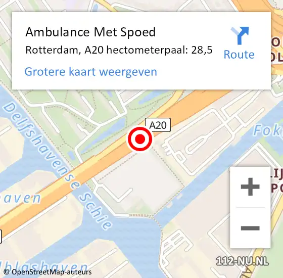 Locatie op kaart van de 112 melding: Ambulance Met Spoed Naar Rotterdam, A20 hectometerpaal: 28,5 op 18 september 2021 13:14
