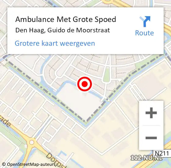 Locatie op kaart van de 112 melding: Ambulance Met Grote Spoed Naar Den Haag, Guido de Moorstraat op 18 september 2021 13:33