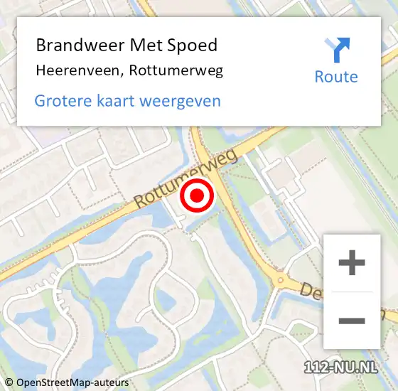 Locatie op kaart van de 112 melding: Brandweer Met Spoed Naar Heerenveen, Rottumerweg op 18 september 2021 13:40