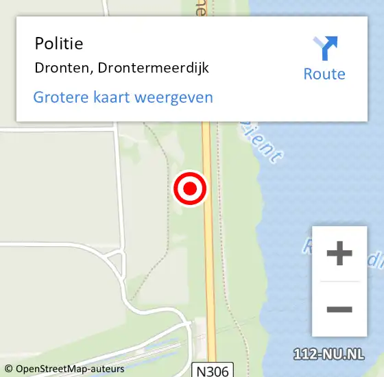 Locatie op kaart van de 112 melding: Politie Dronten, Drontermeerdijk op 18 september 2021 13:46