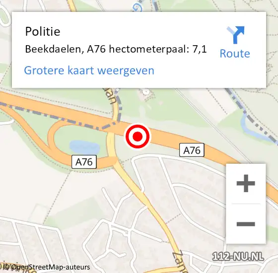 Locatie op kaart van de 112 melding: Politie Schinnen, A76 hectometerpaal: 7,1 op 18 september 2021 13:59