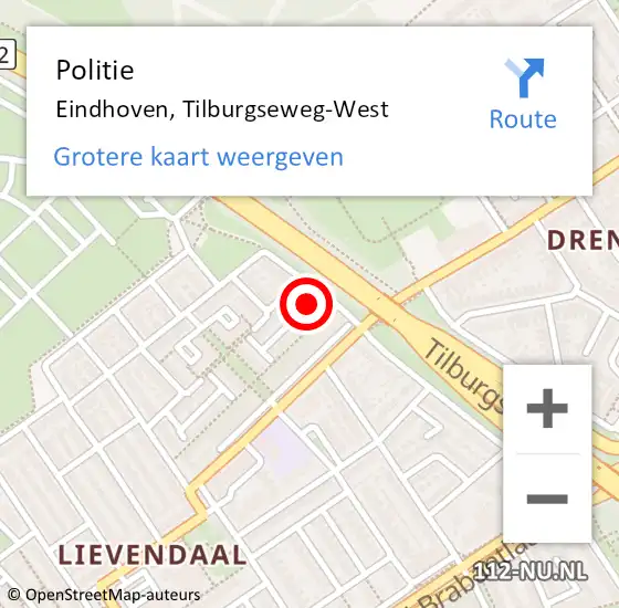 Locatie op kaart van de 112 melding: Politie Eindhoven, Tilburgseweg-West op 18 september 2021 14:05