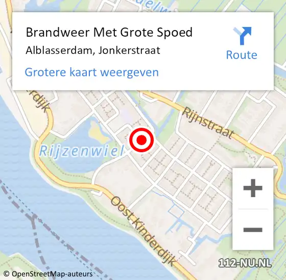 Locatie op kaart van de 112 melding: Brandweer Met Grote Spoed Naar Alblasserdam, Jonkerstraat op 18 september 2021 14:09