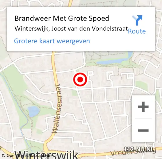 Locatie op kaart van de 112 melding: Brandweer Met Grote Spoed Naar Winterswijk, Joost van den Vondelstraat op 18 september 2021 14:09