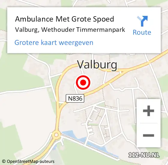Locatie op kaart van de 112 melding: Ambulance Met Grote Spoed Naar Valburg, Wethouder Timmermanpark op 18 september 2021 14:18