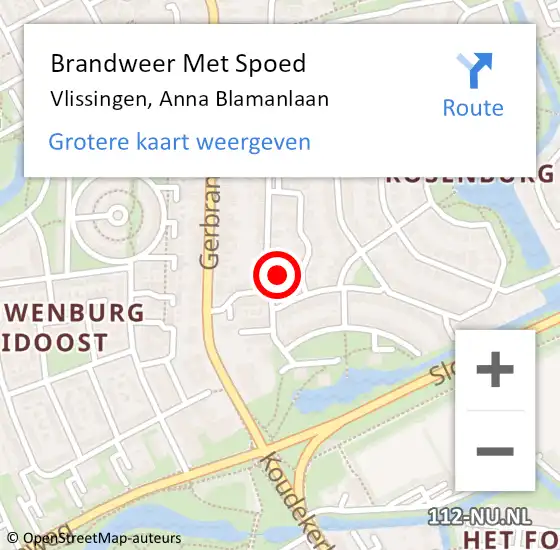 Locatie op kaart van de 112 melding: Brandweer Met Spoed Naar Vlissingen, Anna Blamanlaan op 18 september 2021 14:22