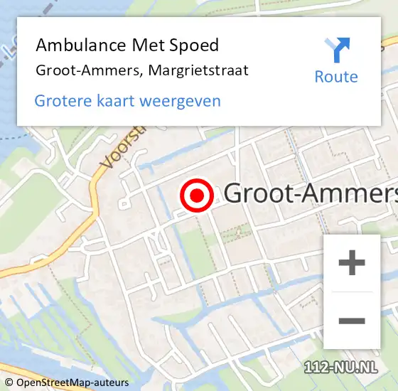 Locatie op kaart van de 112 melding: Ambulance Met Spoed Naar Groot-Ammers, Margrietstraat op 18 september 2021 14:36