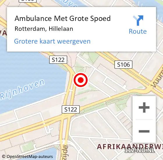 Locatie op kaart van de 112 melding: Ambulance Met Grote Spoed Naar Rotterdam, Hillelaan op 18 september 2021 14:36