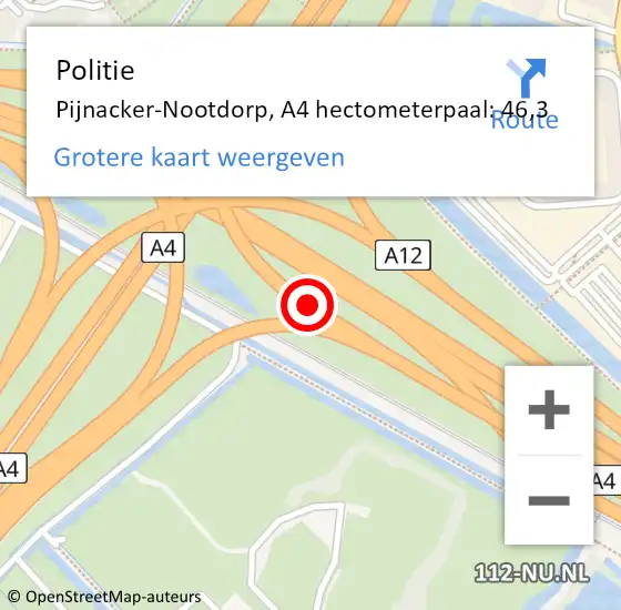 Locatie op kaart van de 112 melding: Politie Pijnacker-Nootdorp, A4 hectometerpaal: 46,3 op 18 september 2021 14:38