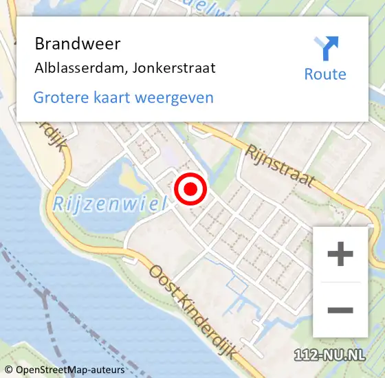 Locatie op kaart van de 112 melding: Brandweer Alblasserdam, Jonkerstraat op 18 september 2021 14:45